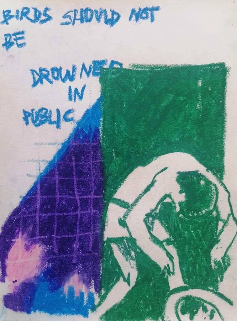 birds b (2026) oil pastels on paper 21x28cm