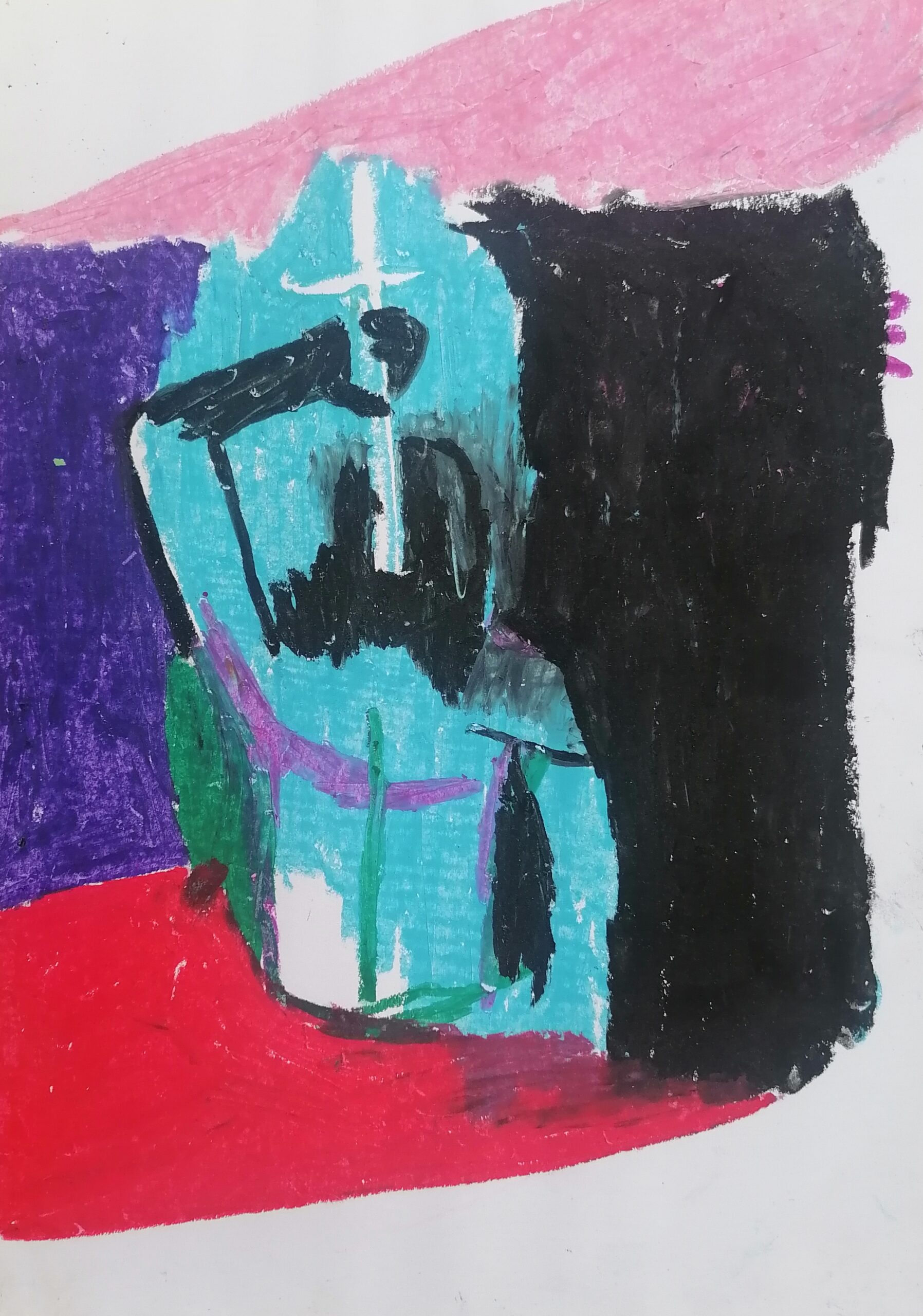 of men & swords i (2025) oil pastels on paper 21x29,5cm