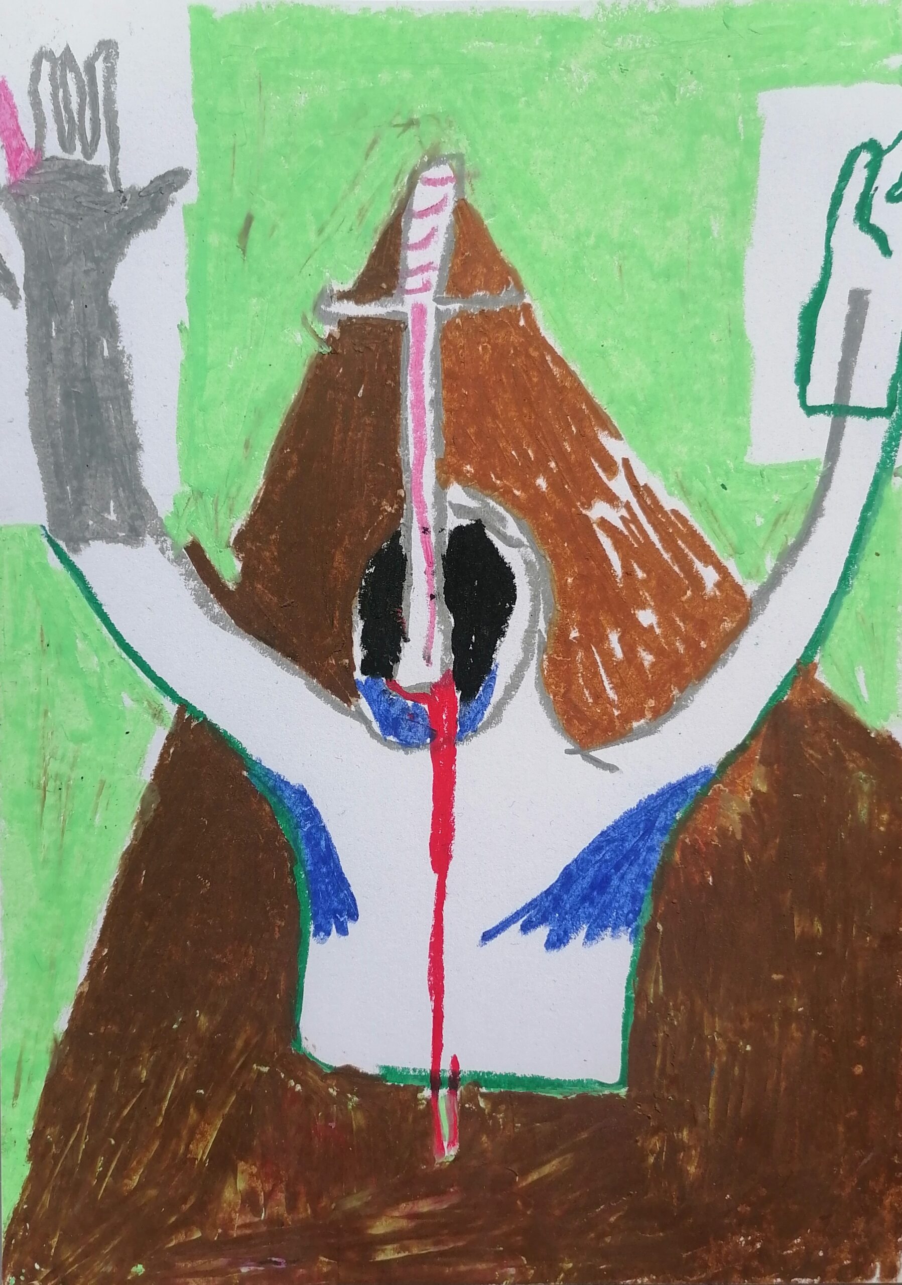 of men & swords ii (2025) oil pastels on paper 21x29,5cm