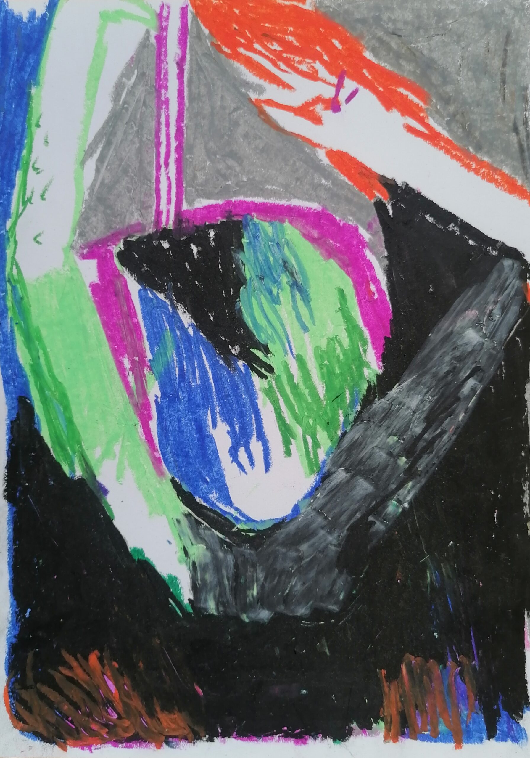 of men & swords iii (2025) oil pastels on paper 21x29,5cm
