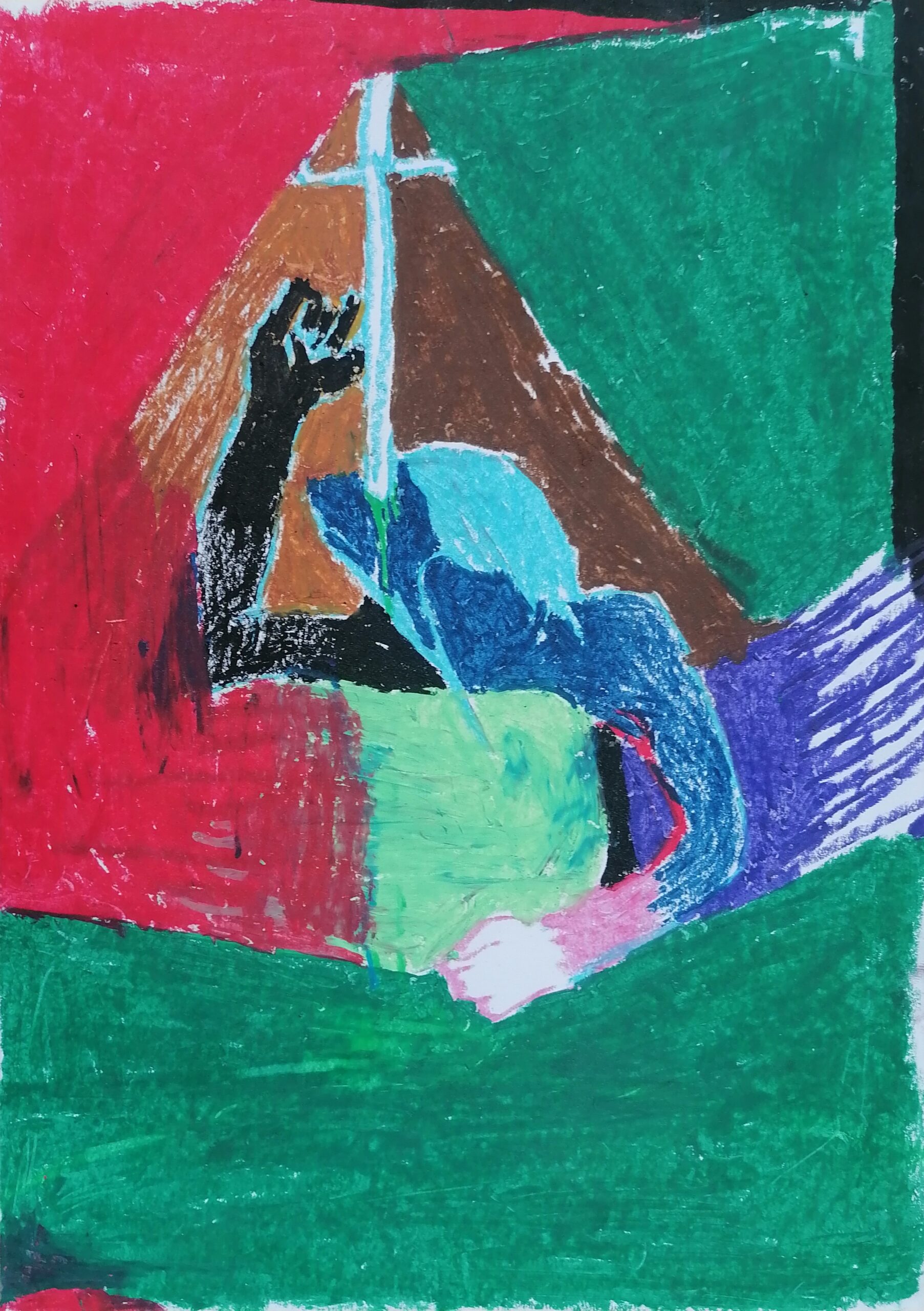 of men & swords iv (2025) oil pastels on paper 21x29,5cm
