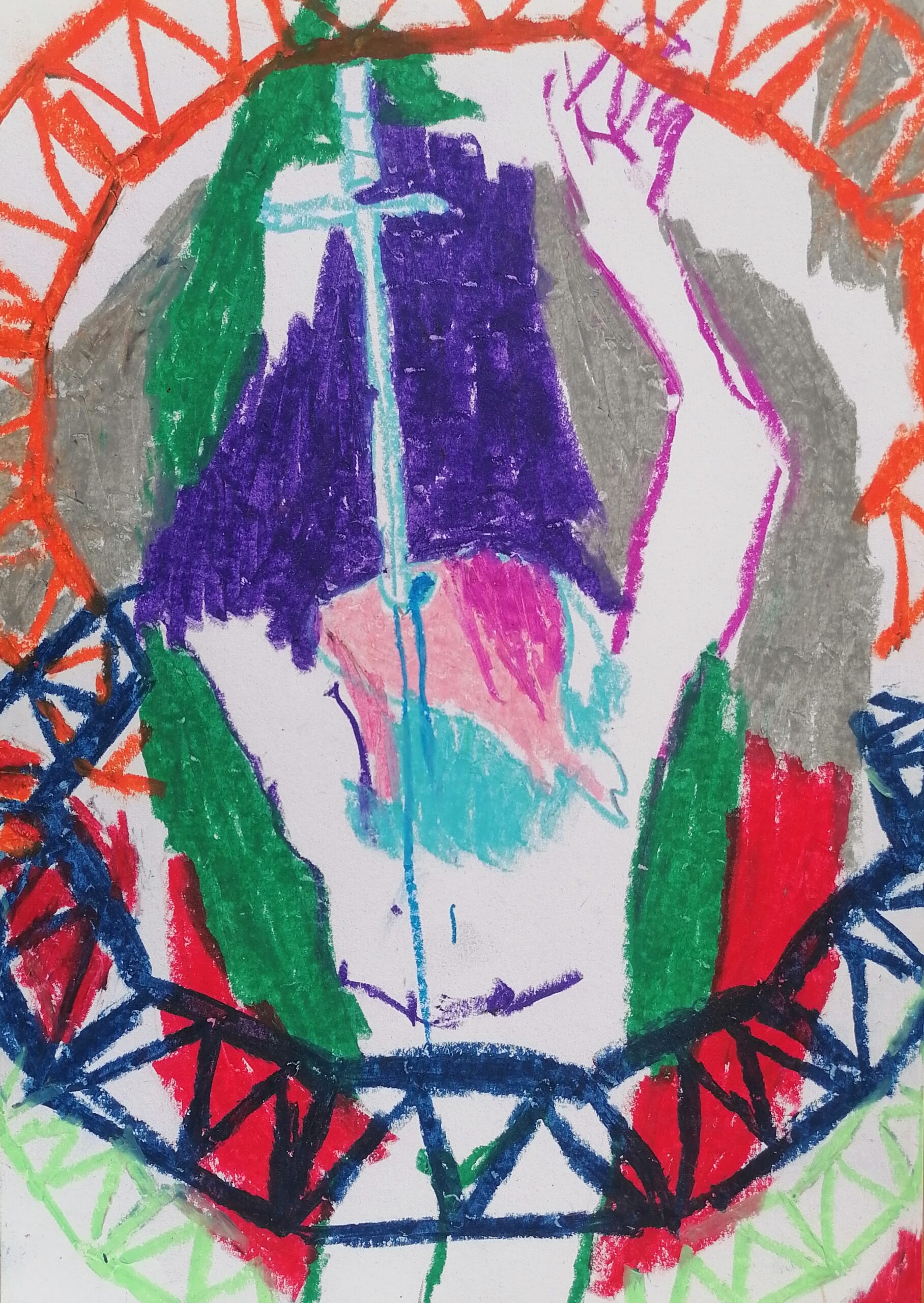 of men & swords v (2025) oil pastels on paper 21x29,5cm