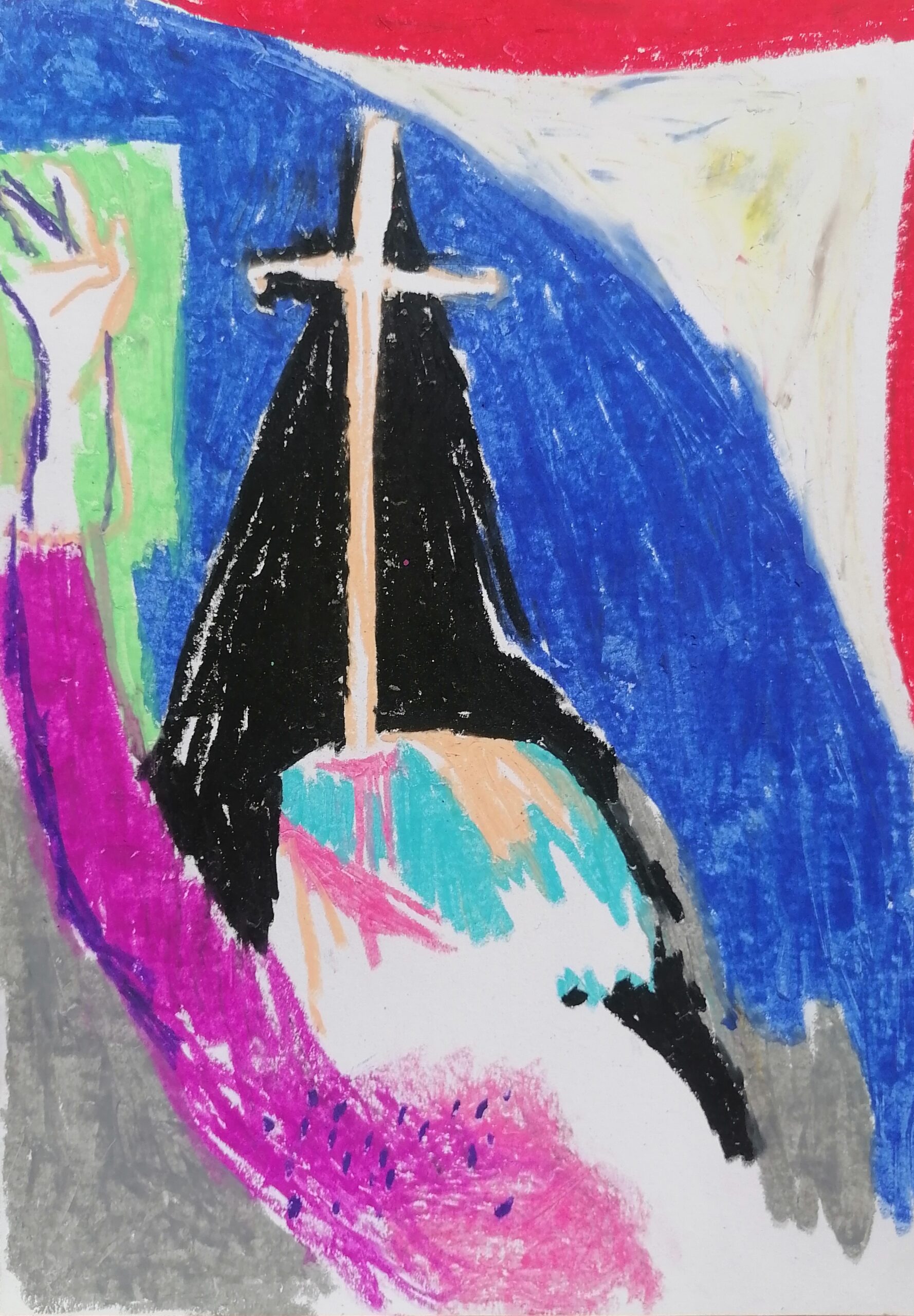 of men & swords vii (2025) oil pastels on paper 21x29,5cm