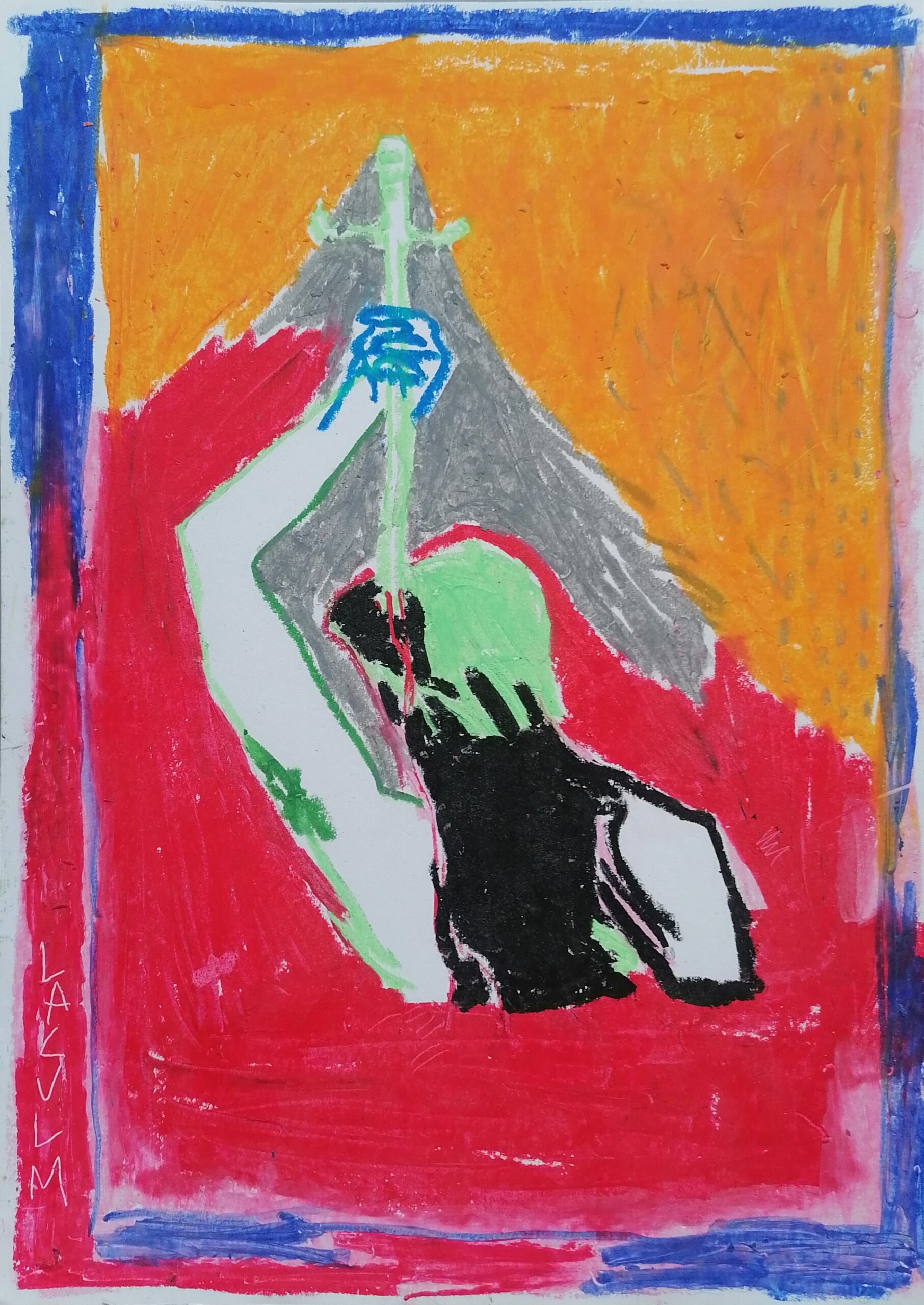 of men & swords viii (2025) oil pastels on paper 21x29,5cm