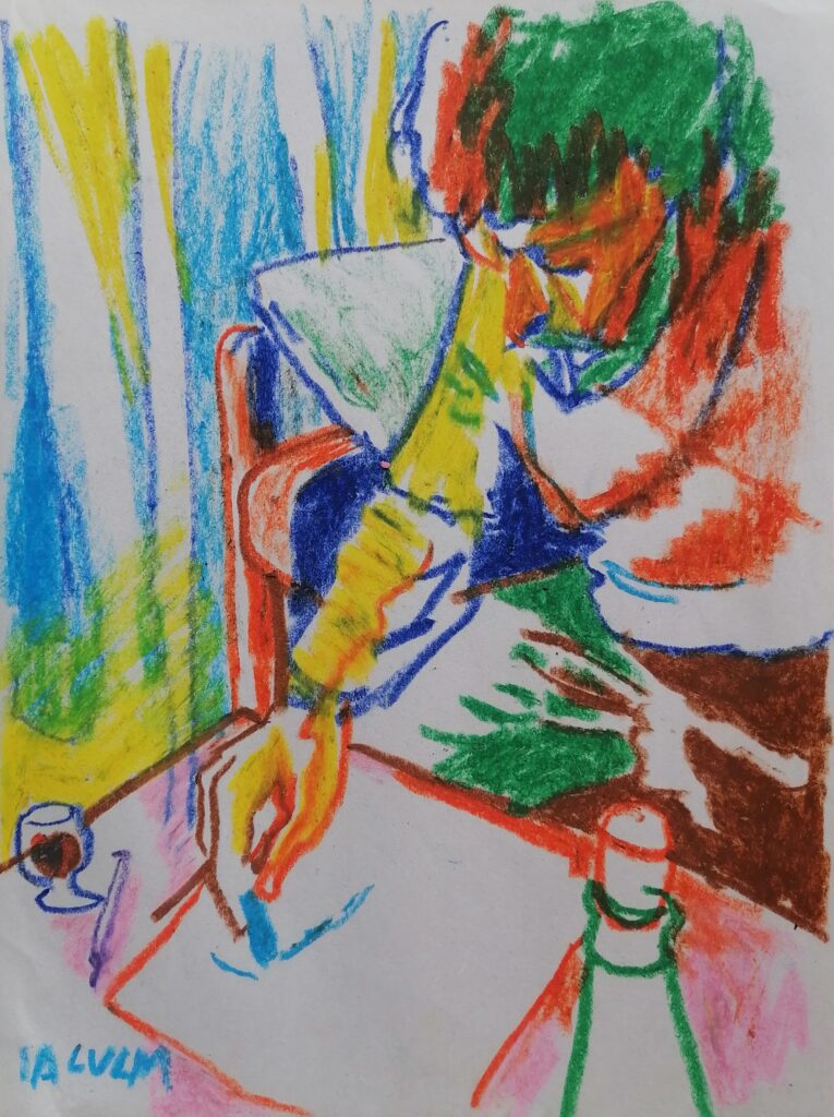 i, me, mine (2025) oil pastels on paper 22,8x30,4cm